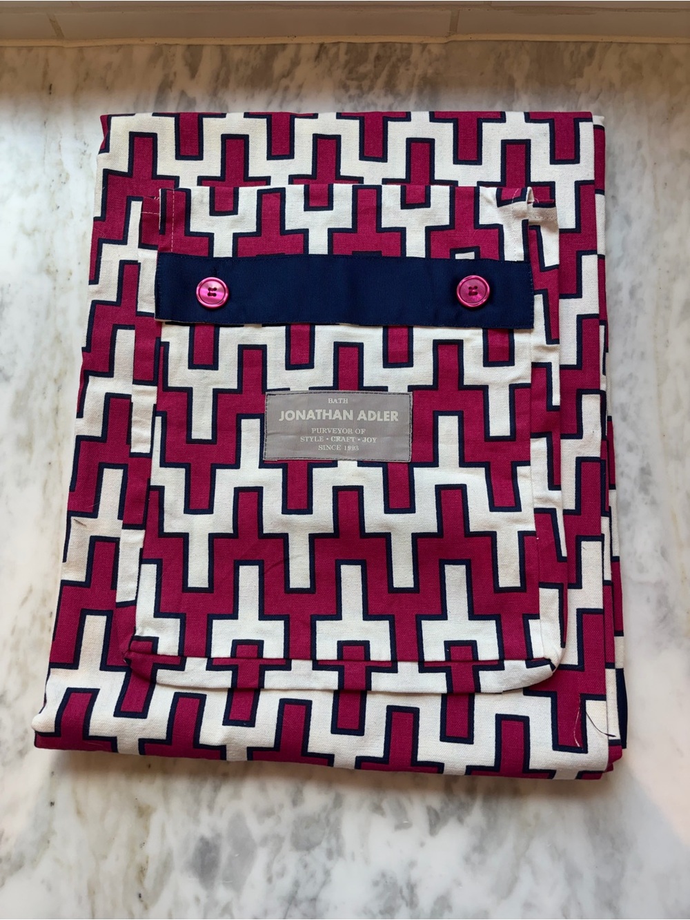 Jonathan Adler Pink and Navy Geometric Shower Curtain
